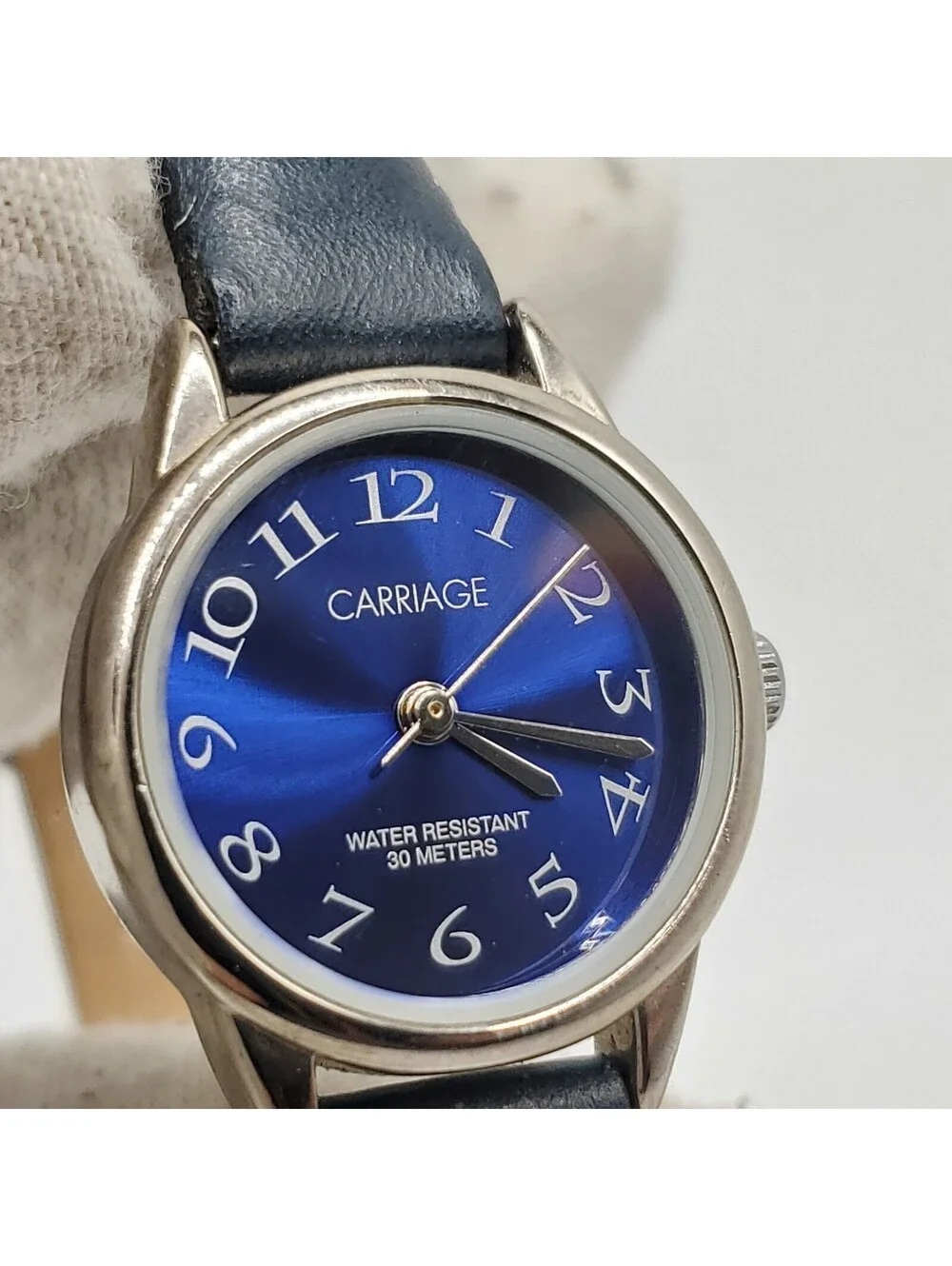 Carriage Quartz Watch Womens 22mm Blue Dial Silver Tone New Battery